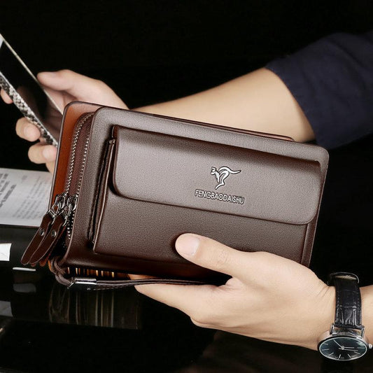 Men's Genuine Leather Clutch Bag – Stylish & Spacious PU Leather Wallet for Daily Essentials