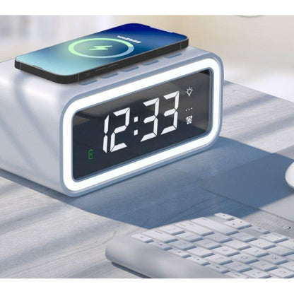 MultiTime 2-in-1 Digital Alarm Clock with Wireless Qi Charging – LED Display & Snooze Function