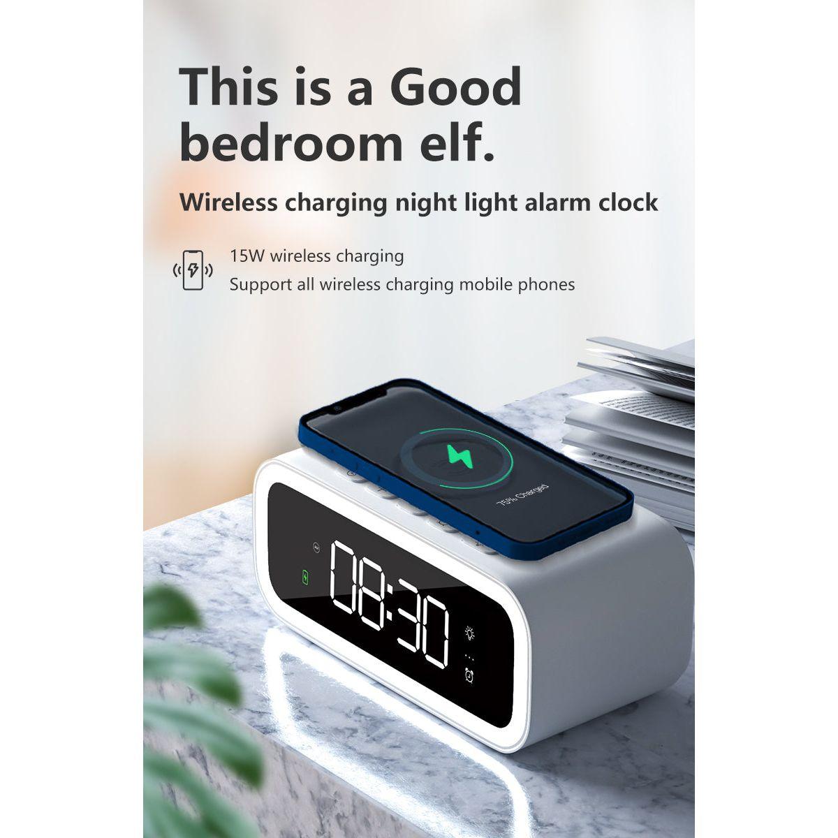 MultiTime 2-in-1 Digital Alarm Clock with Wireless Qi Charging – LED Display & Snooze Function