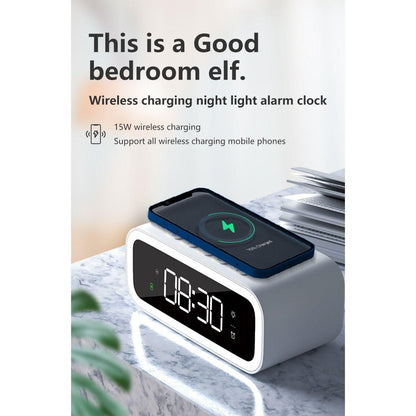 MultiTime 2-in-1 Digital Alarm Clock with Wireless Qi Charging – LED Display & Snooze Function