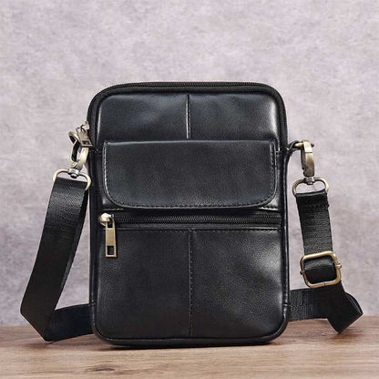 Men’s Small Genuine Leather Shoulder Bag – Compact Crossbody with Adjustable Strap