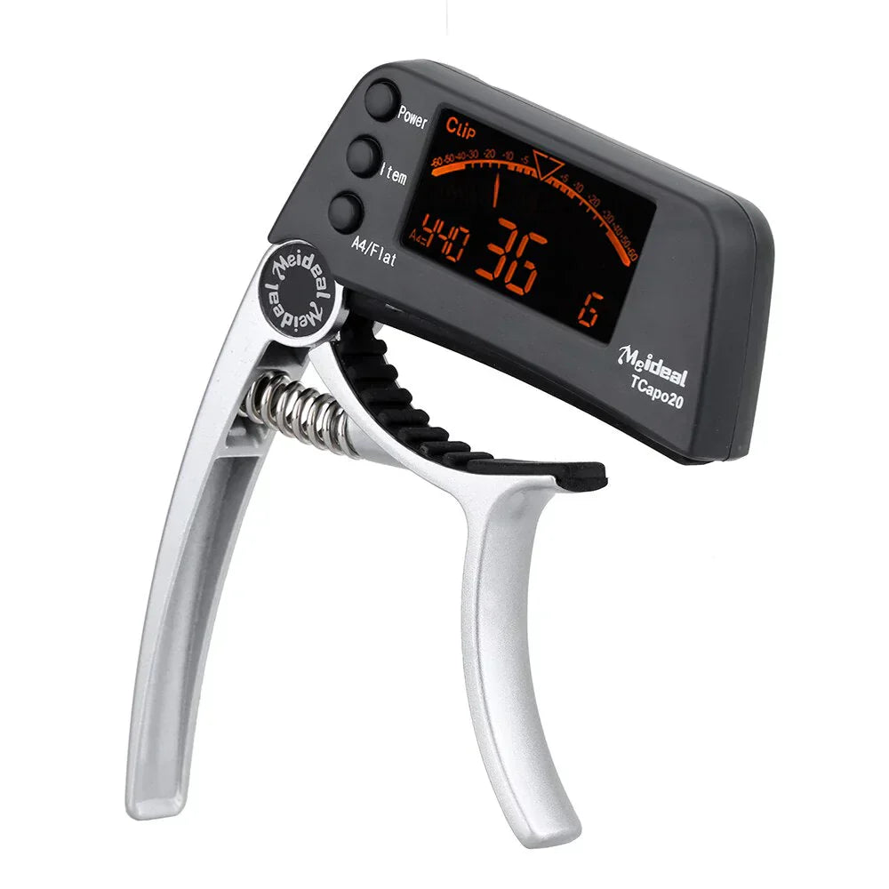 2-in-1 Guitar Capo and Tuner – Clip-On Digital Tuner for Acoustic, Electric, Bass, Ukulele & More