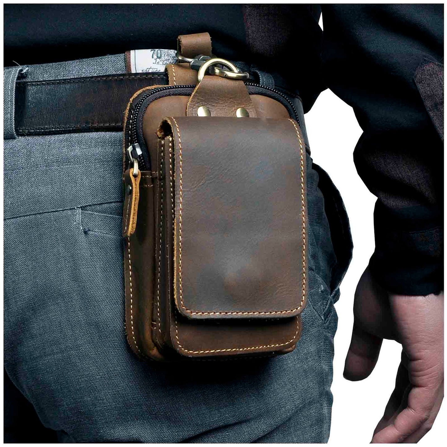 Men’s Genuine Leather Waist Bag – Anti-Radiation Travel Belt Pouch with Magnetic Closure