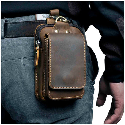 Men’s Genuine Leather Waist Bag – Anti-Radiation Travel Belt Pouch with Magnetic Closure