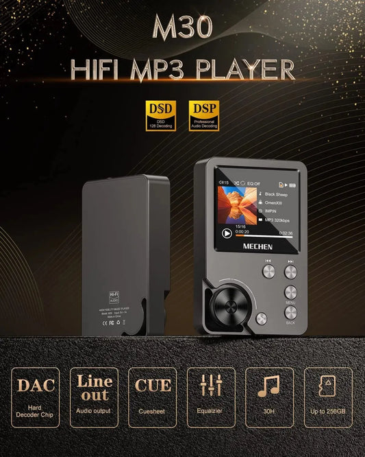 HiFi MP3 Player MECHEN-M30 – Premium Lossless Audio with 64GB Memory Card, Supports up to 256GB