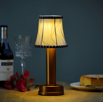 Vintage Flare – Dimmable Aluminium Table Lamp with Fabric Shade | Portable LED Lighting