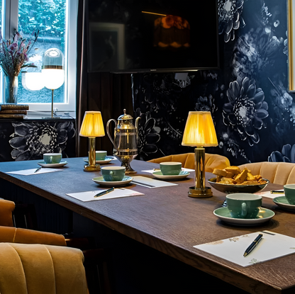 Vintage Flare – Dimmable Aluminium Table Lamp with Fabric Shade | Portable LED Lighting