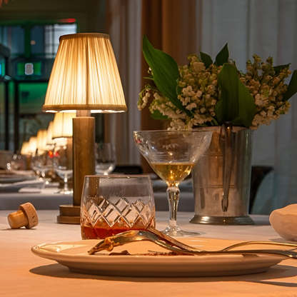 Vintage Flare – Dimmable Aluminium Table Lamp with Fabric Shade | Portable LED Lighting