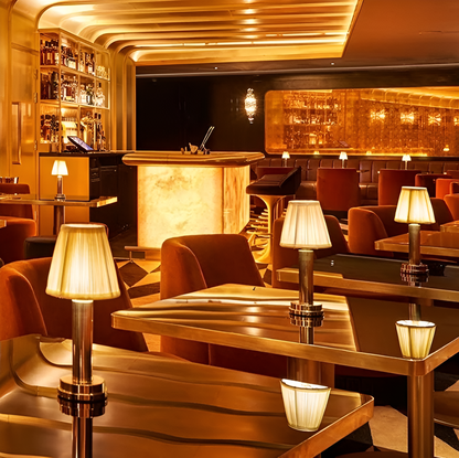 Vintage Flare – Dimmable Aluminium Table Lamp with Fabric Shade | Portable LED Lighting