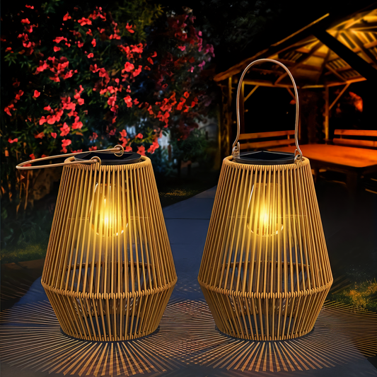 CageRattan – Bamboo Solar Garden Light – Waterproof Hanging Lantern
