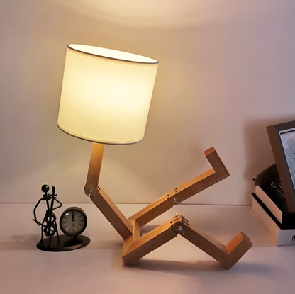 Flexible WoodMan Desk Lamp – Adjustable Solid Wood Robot Lamp with Book Holder