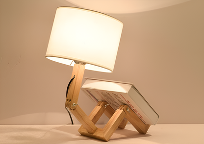 Flexible WoodMan Desk Lamp – Adjustable Solid Wood Robot Lamp with Book Holder