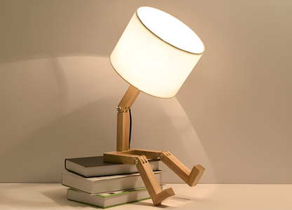 Flexible WoodMan Desk Lamp – Adjustable Solid Wood Robot Lamp with Book Holder