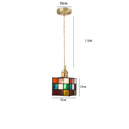 IllumaStyle Japanese Pendant Light – Retro Geometric Copper & Glass Hanging Lamp