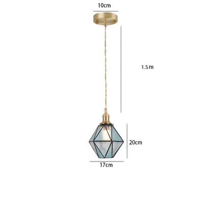 IllumaStyle Japanese Pendant Light – Retro Geometric Copper & Glass Hanging Lamp
