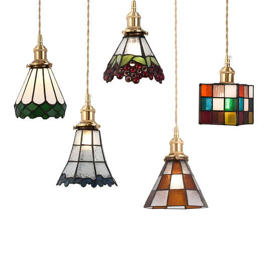 IllumaStyle Japanese Pendant Light – Retro Geometric Copper & Glass Hanging Lamp