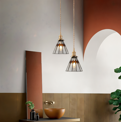 IllumaStyle Japanese Pendant Light – Retro Geometric Copper & Glass Hanging Lamp