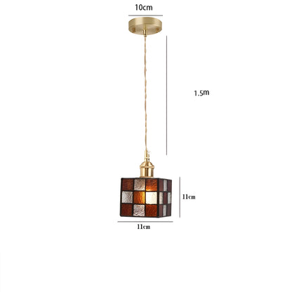 IllumaStyle Japanese Pendant Light – Retro Geometric Copper & Glass Hanging Lamp