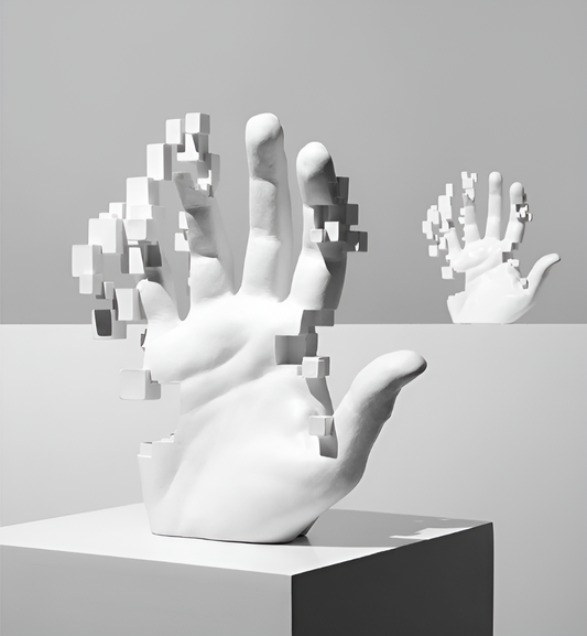 Mosaic Hand Statue – Abstract Resin Glitch Palm Figurine Ornament