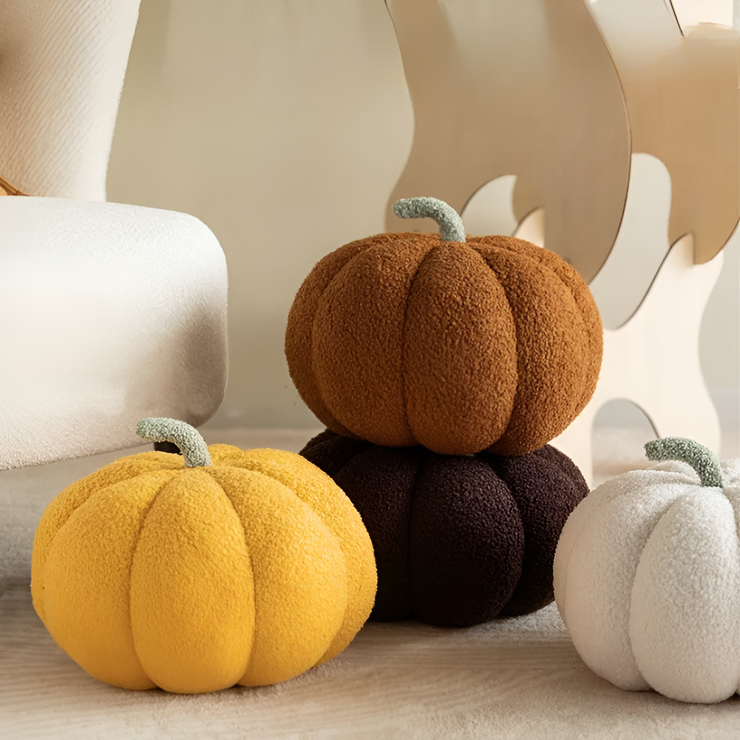 Plush Textured Pumpkin Cushion – Soft Decorative Pillow for Cozy Interiors