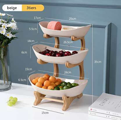 Wooden Tiered Fruit Bowl – Modern Multi-Layer Snack & Fruit Display Stand