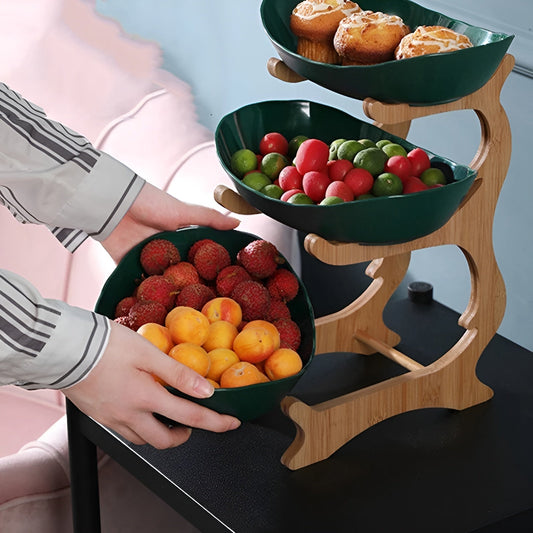 Wooden Tiered Fruit Bowl – Modern Multi-Layer Snack & Fruit Display Stand