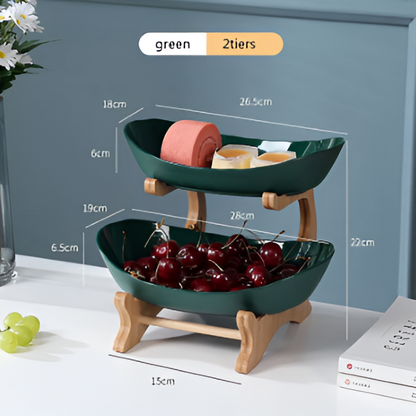 Wooden Tiered Fruit Bowl – Modern Multi-Layer Snack & Fruit Display Stand