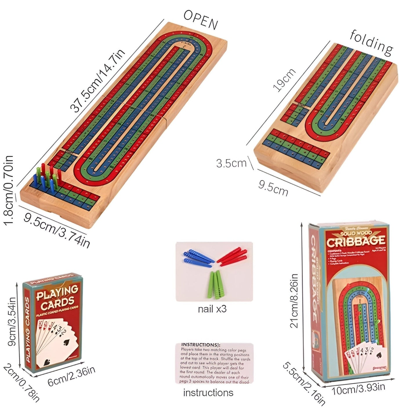 Oscar | Classic Wooden Cribbage Board Game – 3-Track with Pegs