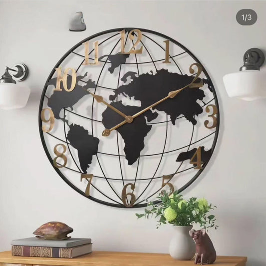 60cm Large World Map Wall Clock – Modern Decorative Timepiece for Living Room
