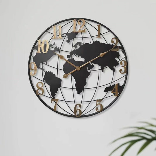 60cm Large World Map Wall Clock – Modern Decorative Timepiece for Living Room