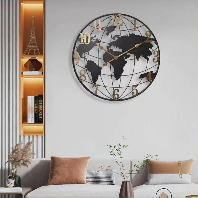 60cm Large World Map Wall Clock – Modern Decorative Timepiece for Living Room