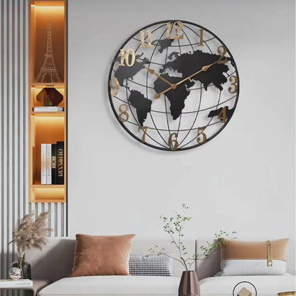 60cm Large World Map Wall Clock – Modern Decorative Timepiece for Living Room