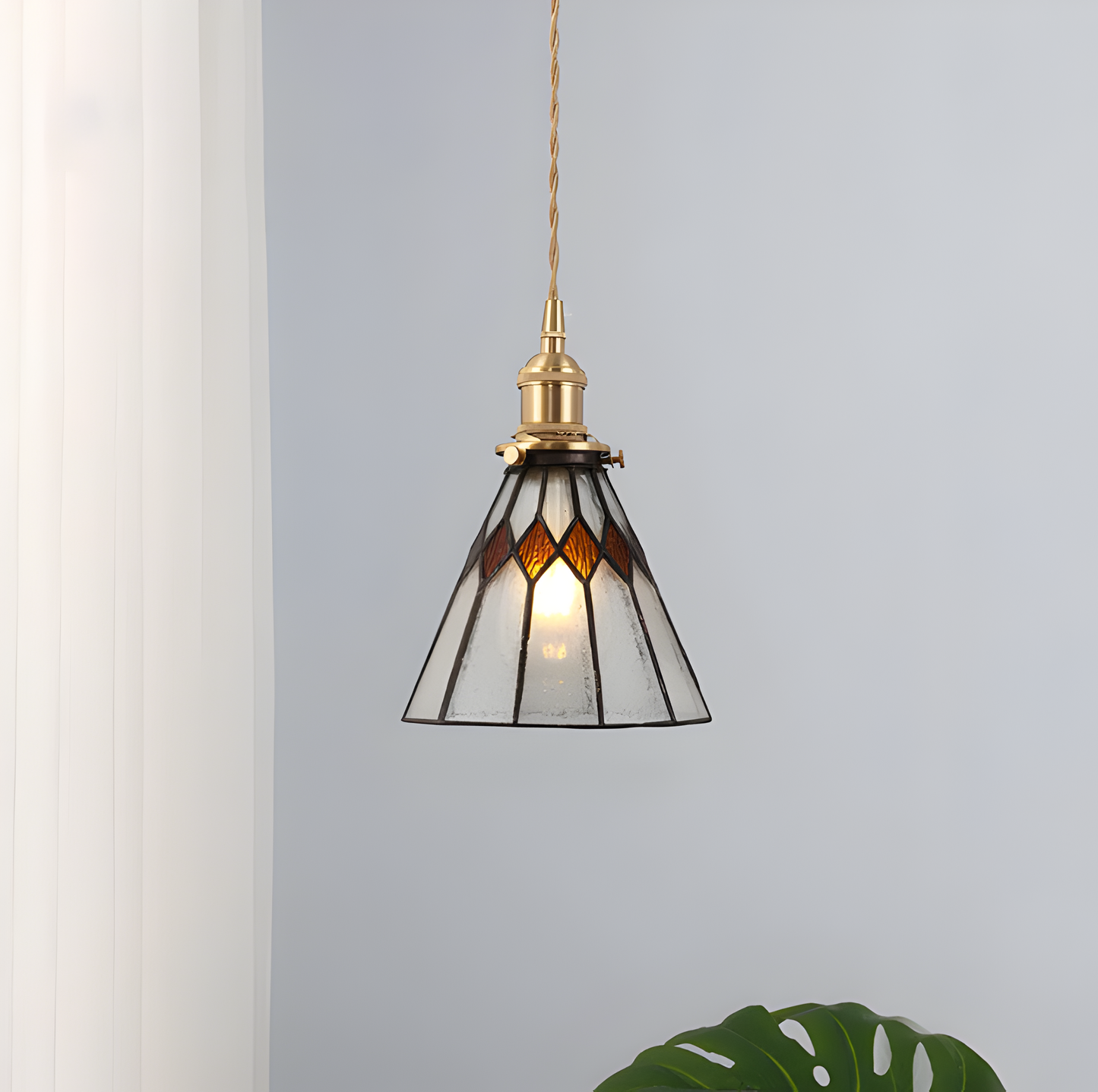 IllumaStyle Japanese Pendant Light – Retro Geometric Copper & Glass Hanging Lamp