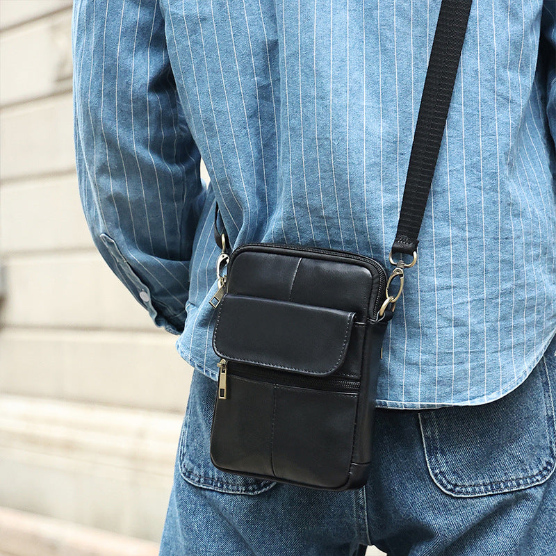 Men’s Small Genuine Leather Shoulder Bag – Compact Crossbody with Adjustable Strap