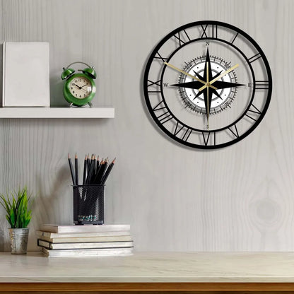 Decorative Silent Wall Clock with Acrylic Compass – Modern Nautical Design