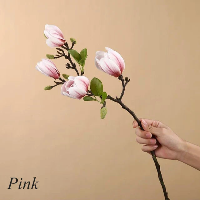 GraceBloom | Artificial Magnolia Branches – Realistic Silk Flower Stems for Home Décor