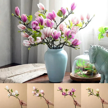 GraceBloom | Artificial Magnolia Branches – Realistic Silk Flower Stems for Home Décor