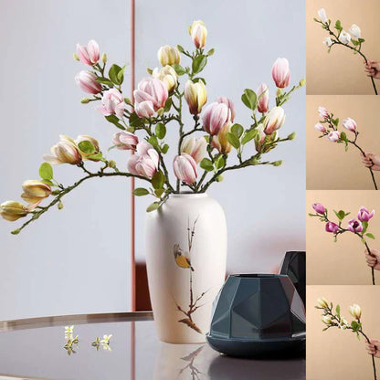 GraceBloom | Artificial Magnolia Branches – Realistic Silk Flower Stems for Home Décor