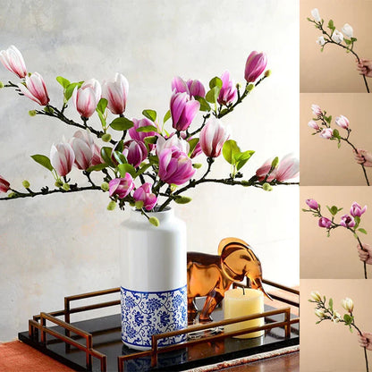 GraceBloom | Artificial Magnolia Branches – Realistic Silk Flower Stems for Home Décor