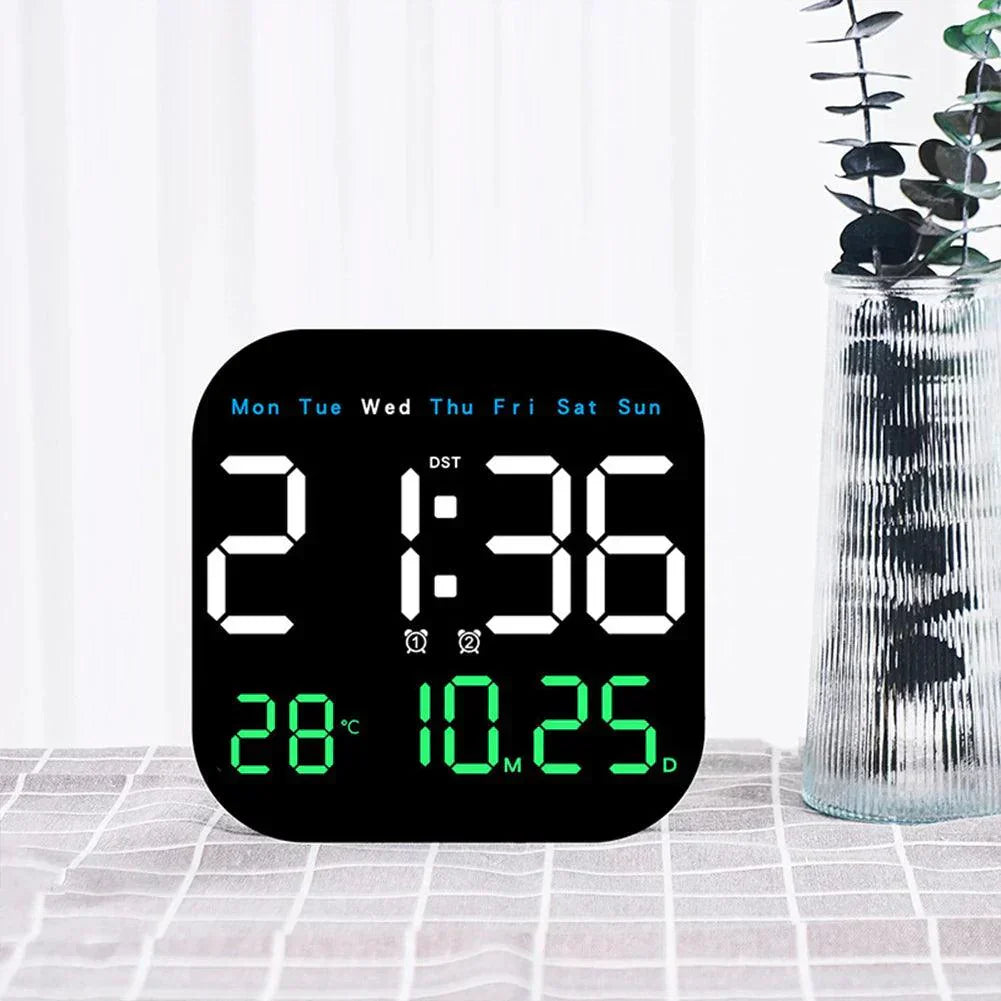Modern LED Wall Clock – Digital Clock with Remote Control & Temperature Display