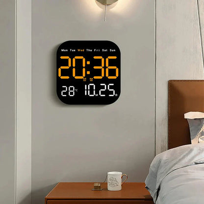 Modern LED Wall Clock – Digital Clock with Remote Control & Temperature Display
