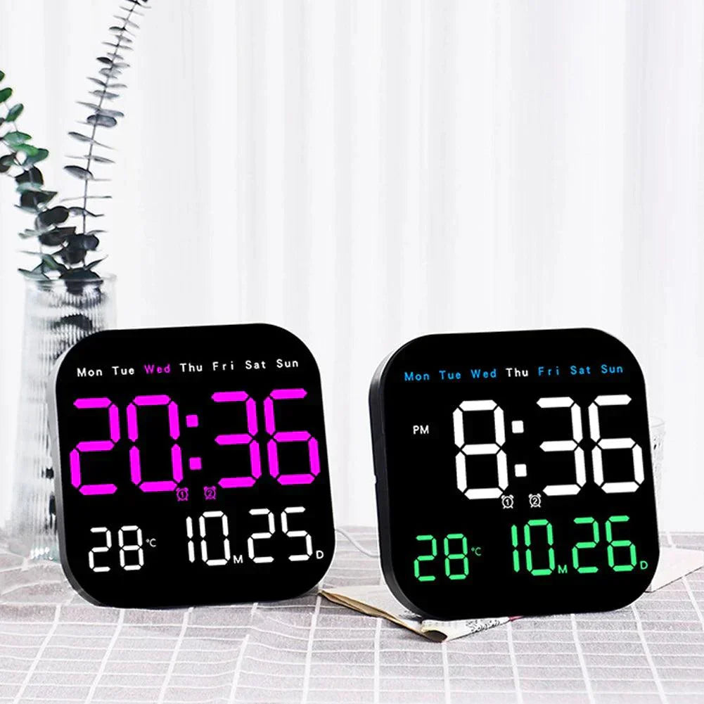 Modern LED Wall Clock – Digital Clock with Remote Control & Temperature Display