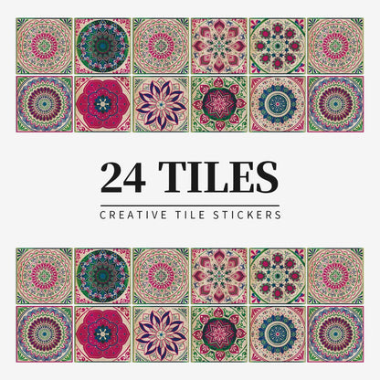 Mandaluxe – 24-Piece European Mandala Tile Set | Peel & Stick Decorative Vinyl Tiles