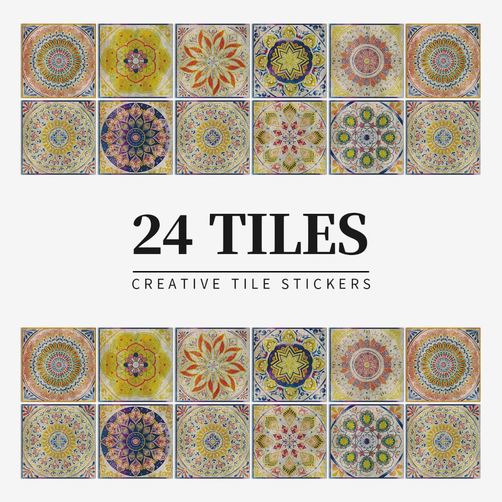 Mandaluxe – 24-Piece European Mandala Tile Set | Peel & Stick Decorative Vinyl Tiles