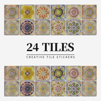 Mandaluxe – 24-Piece European Mandala Tile Set | Peel & Stick Decorative Vinyl Tiles