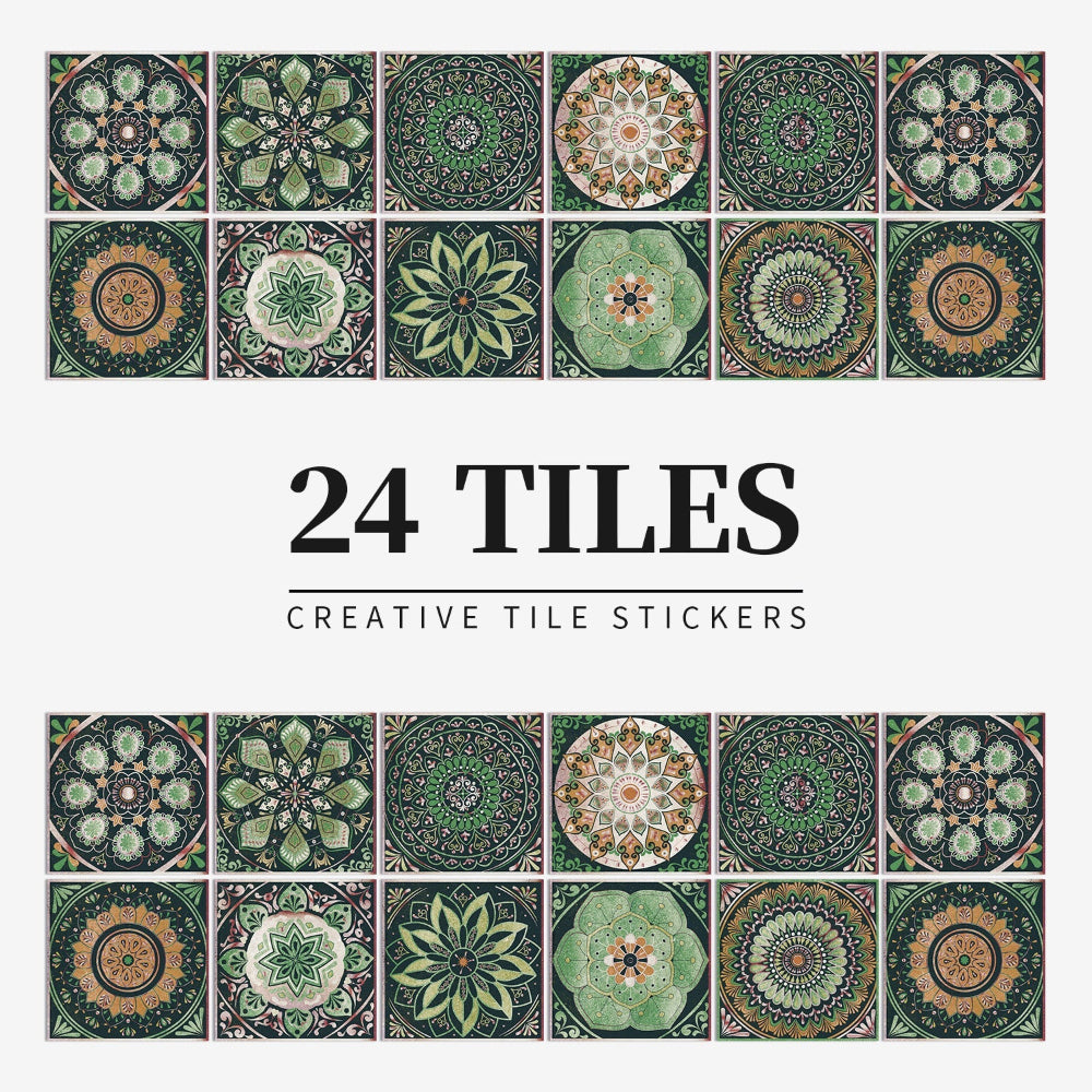 Mandaluxe – 24-Piece European Mandala Tile Set | Peel & Stick Decorative Vinyl Tiles