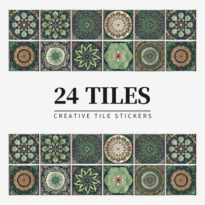 Mandaluxe – 24-Piece European Mandala Tile Set | Peel & Stick Decorative Vinyl Tiles