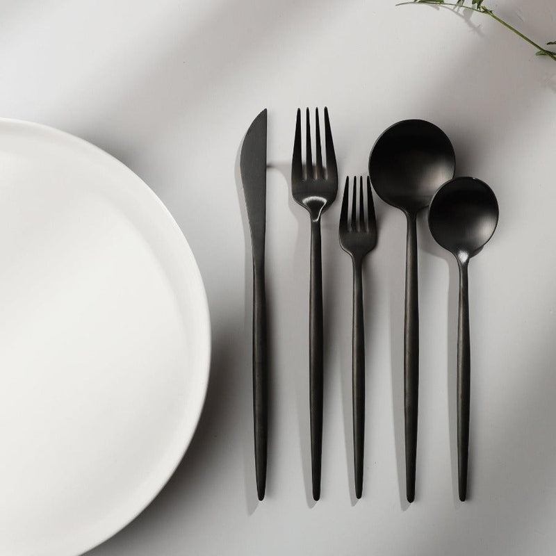 Minimalist Flatware Set – 20-Piece Titanium-Coated Stainless Steel Cutlery | Modern Matte Finish for Elegant Dining