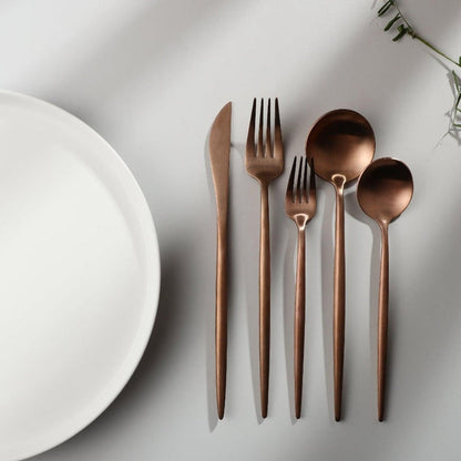 Minimalist Flatware Set – 20-Piece Titanium-Coated Stainless Steel Cutlery | Modern Matte Finish for Elegant Dining