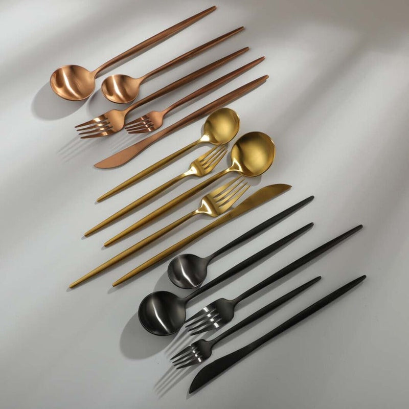 Minimalist Flatware Set – 20-Piece Titanium-Coated Stainless Steel Cutlery | Modern Matte Finish for Elegant Dining